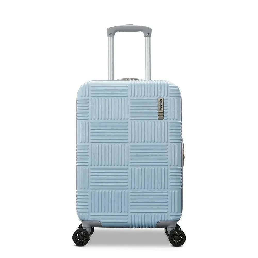 American Tourister NXT Checkered Hardside Carry On Spinner Suitcase - Pale Blue/Elemental Blue