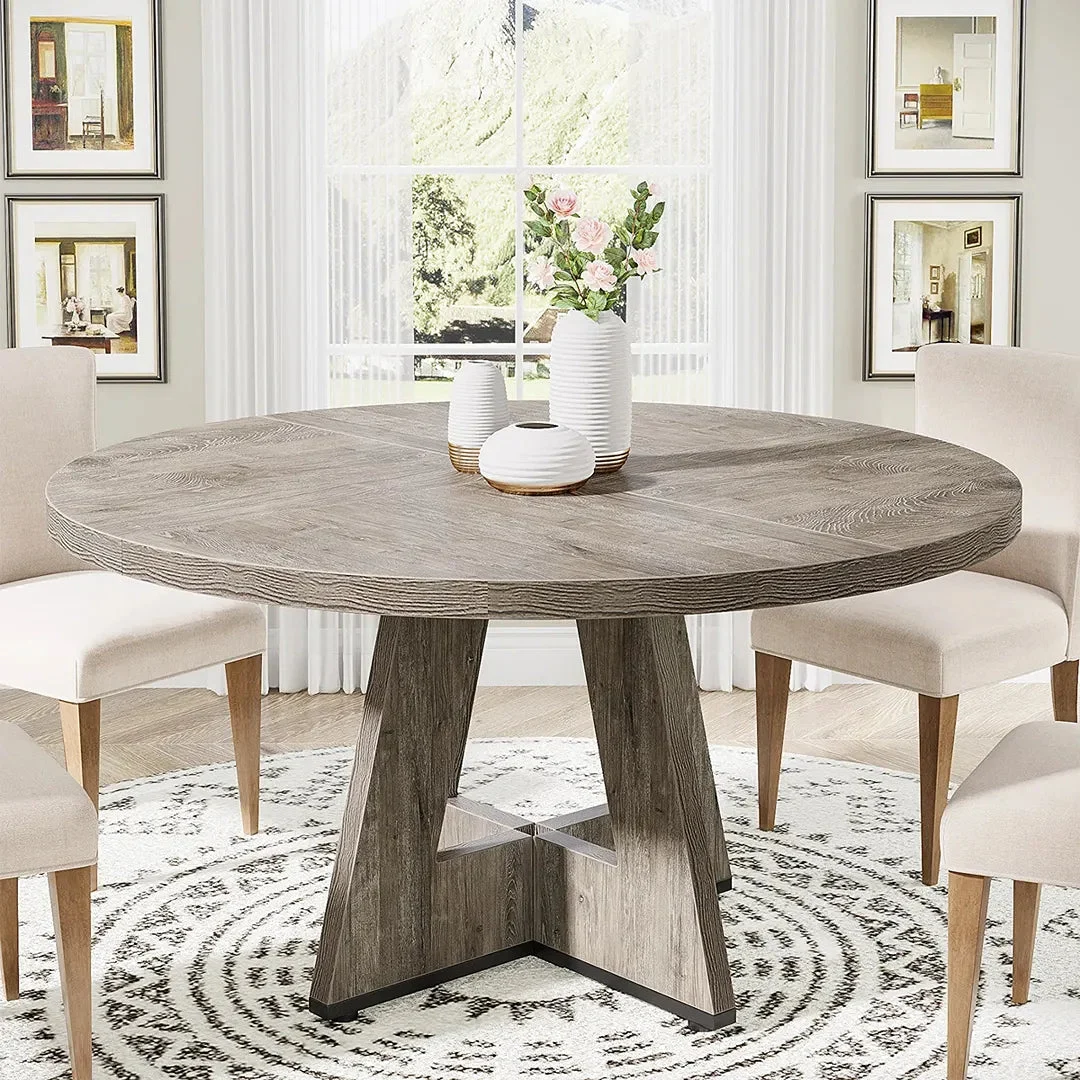 Ebern Designs 47 Inch Round Dining Table for 4 Farmhouse Kitchen Table - Gray