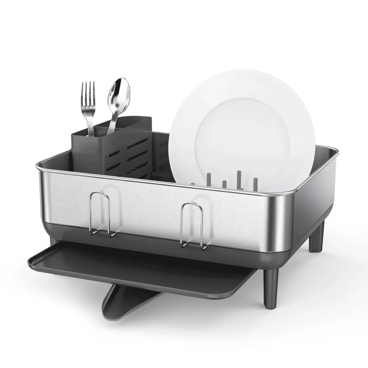 SimpleHuman Compact Steel Frame Dish Drying Rack and Drainer - Gray