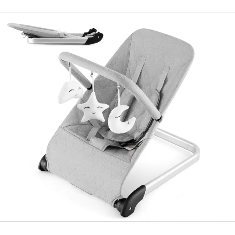 Baby Joy Baby Bouncer - Foldable - With Seat Belt and Toy Bar - 47 x 54 x 50 cm - Gray