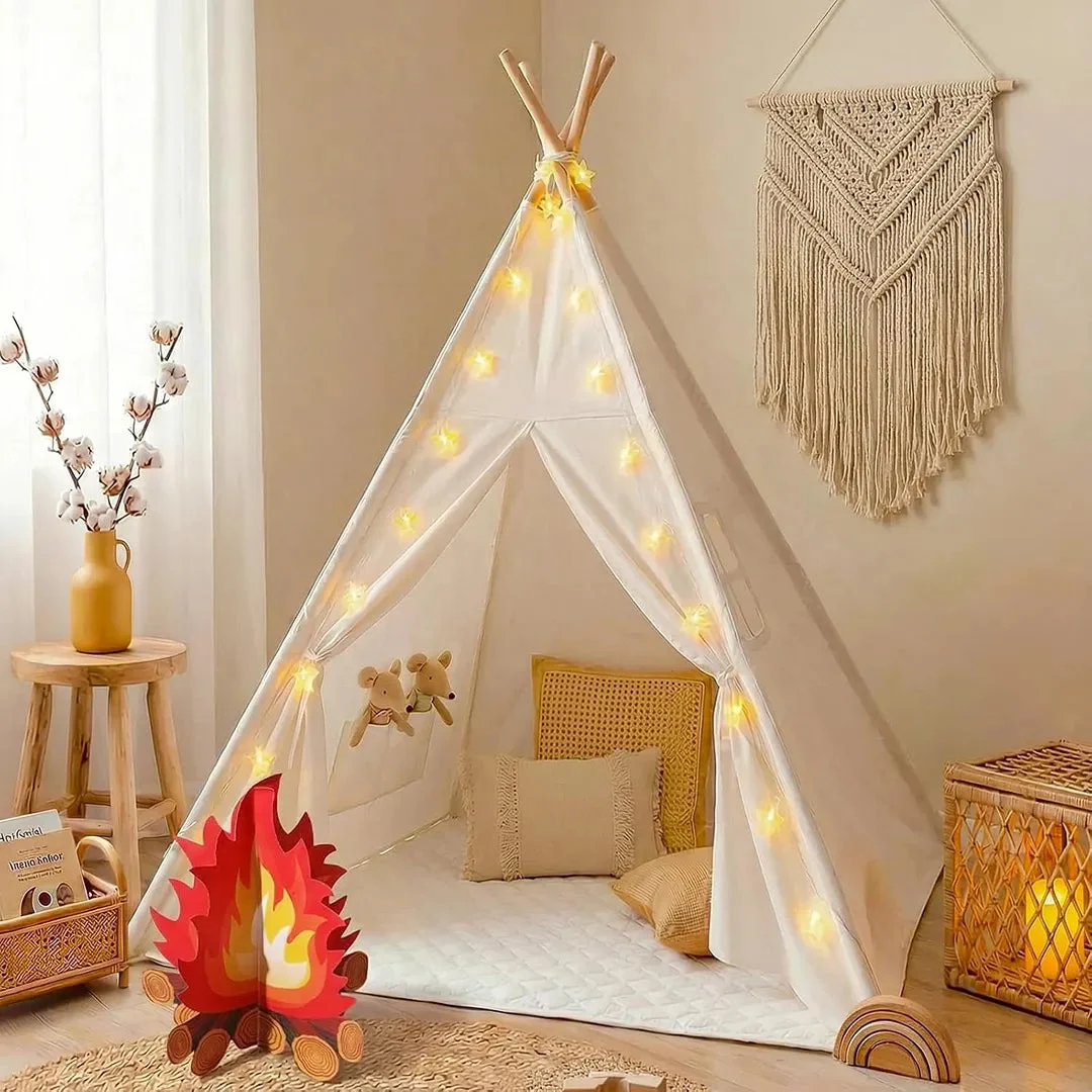 Little Dove Kids Foldable Teepee Play Tent with Carry Case - Raw White