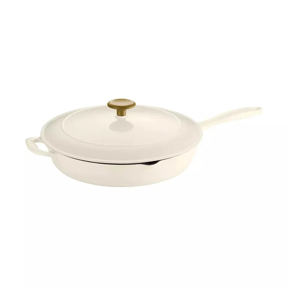 TRAMONTINA USA INC Gourmet 12 in. Enameled Cast Iron Skillet in Latte with Lid - Latte