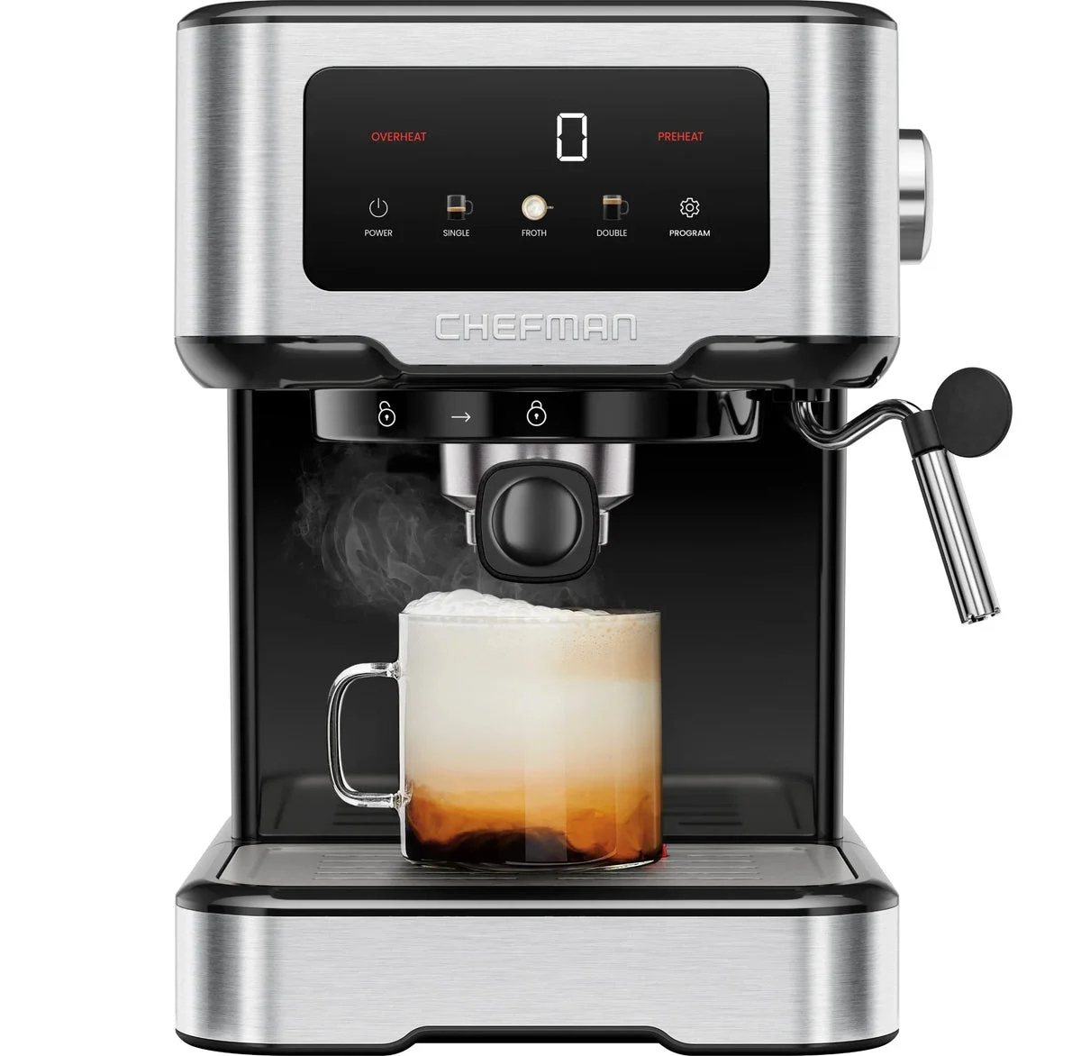 Chefman Espresso Machine with Steam Wand and Touch Controls - Stainless Steel