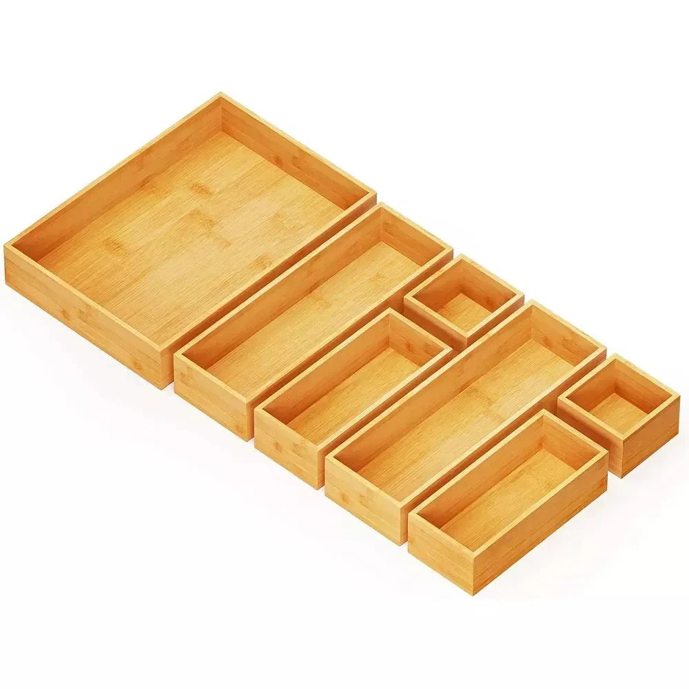SpaceAid 7-Piece Bamboo Drawer Organizer Set - Natural
