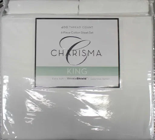Charisma King White 400 Thread Count 6-Piece Cotton Sheet Set