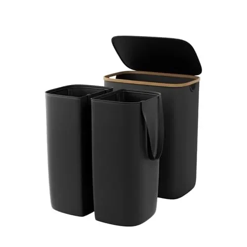 Garprovm Double Laundry Hamper with Lid 150L - Black