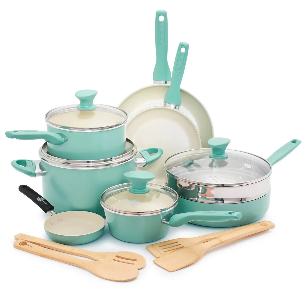 GreenPan 16pc Ceramic Nonstick Cookware Set Turquoise