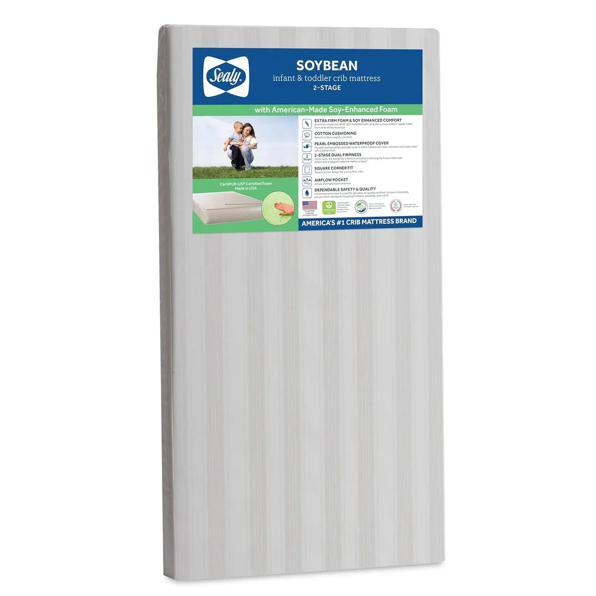 SEALY BABY Soybean 2 Stage Crib Mattress plus Toddler Bed Fit, 52