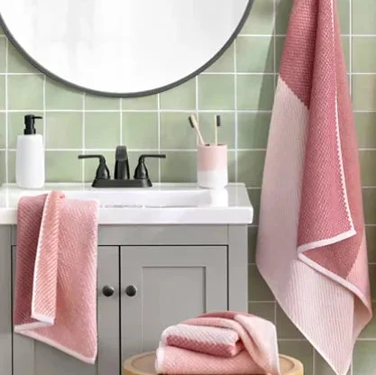 Welhome Colorblock Bath Towel Set - 6-Piece Collection - Pink
