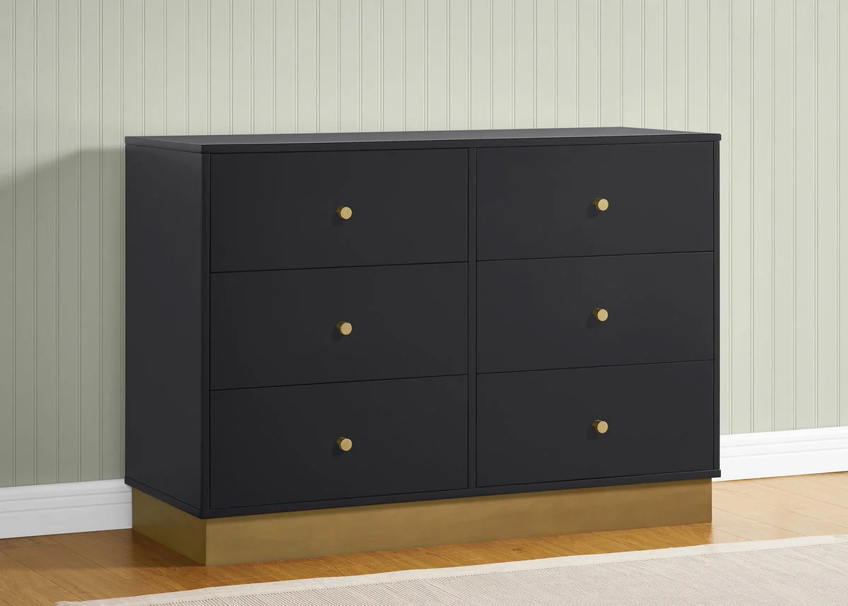 DELTA CHILDREN James 6 Drawer Dresser With Interlocking Drawers - Midnight Grey with Acorn