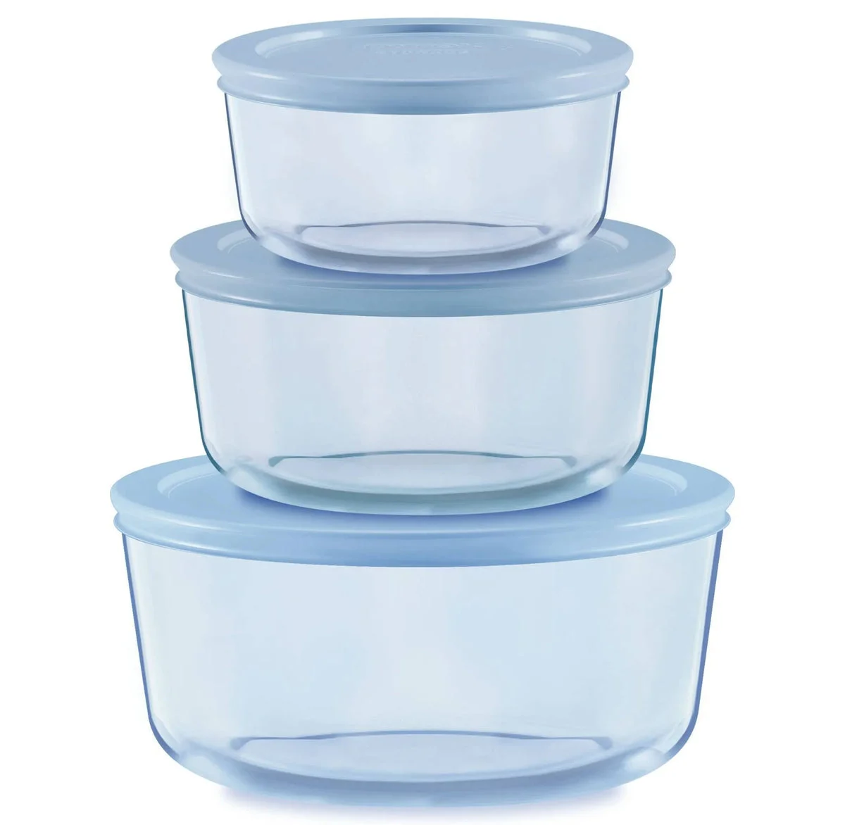 Pyrex Simply Store® Tinted 6pc Lidded Round Storage Set Blue: Glass Food Containers, Dishwasher-Safe, 2 Year Warranty
