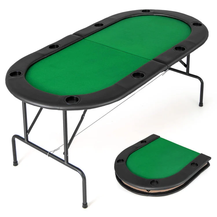 COSTWAY 8 Players Texas Holdem Foldable Poker Table-Green
