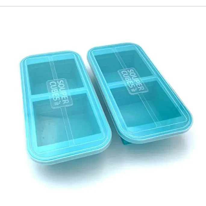 Souper Cubes 2 Cup Silicone Freezer Tray with Lid - Meal Prep Container - Aqua - 2-Pack