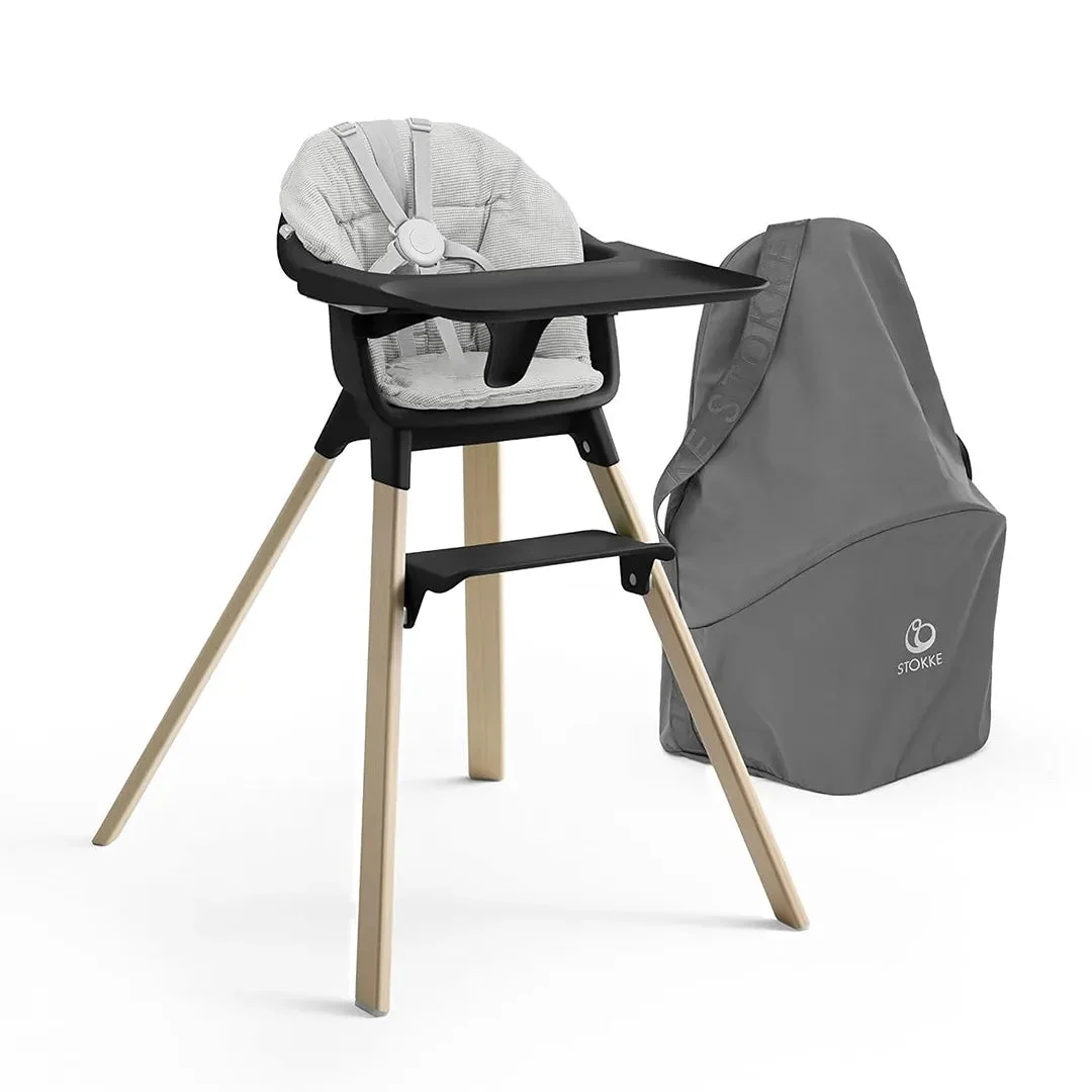 Stokke Clikk High Chair with Clikk Cushion + Travel Bag - Black/Natural/Nordic Grey