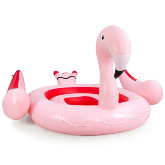 COSTWAY 6 People Inflatable Flamingo Floating Island With 6 Cup Holders for Pool and River