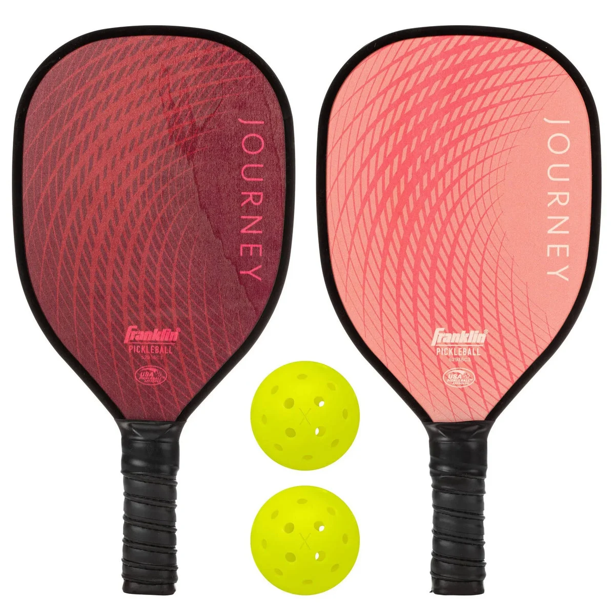 Franklin Sports 2 Player Wood Journey Pickleball Paddle and Ball Set - Pink/Burgundy