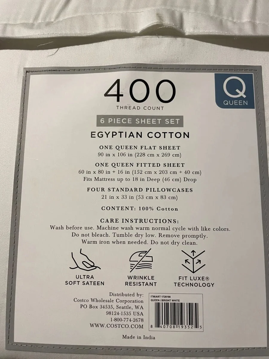 Egyptian Bedding Luxury 400 Thread Count Egyptian Cotton Sheet Set - Queen - White