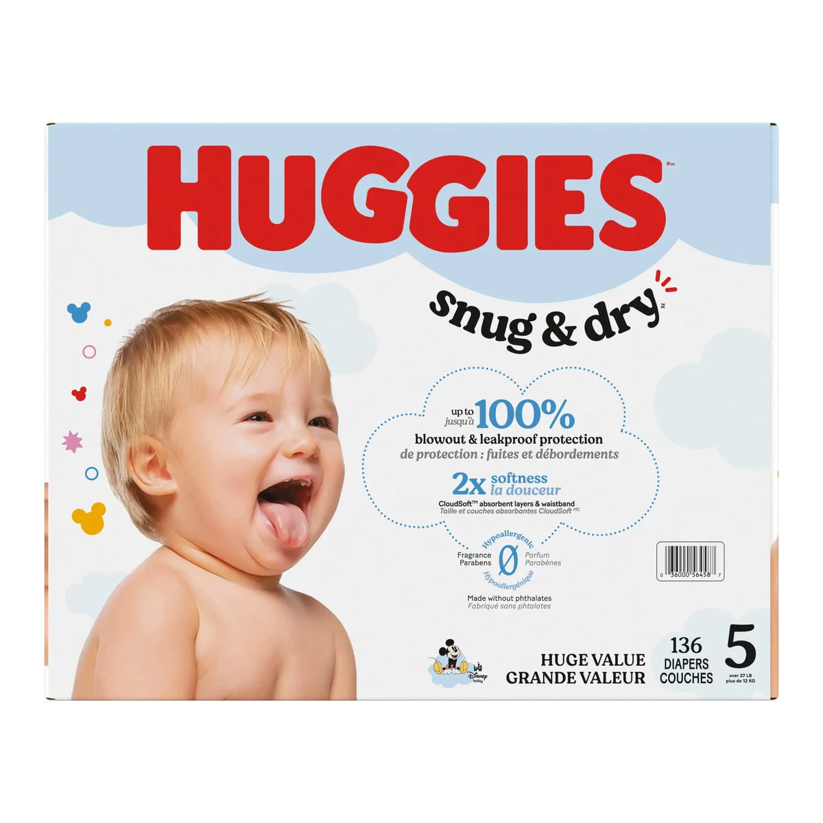 Huggies 136 Ct Snug & Dry Baby Diapers - Size 5 (27+ lbs)