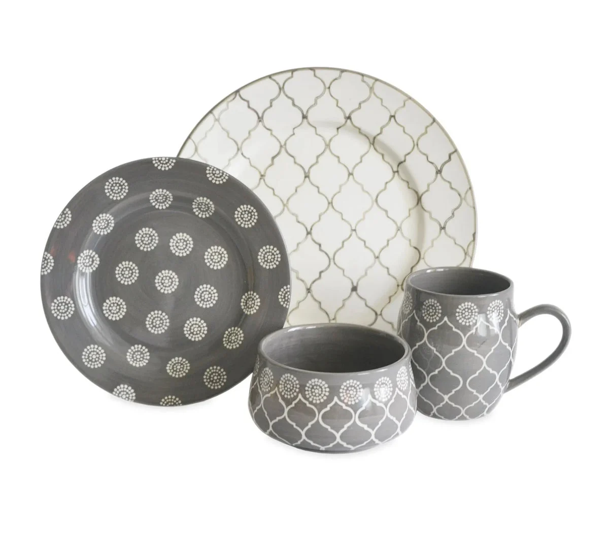 Baum Bros. 16-Piece Stoneware Morocco Dinnerware Set - Gray