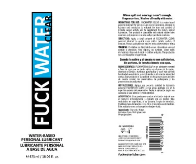 Fuck Water Clear 16oz Water Bases Lubricant - Adult Toys
