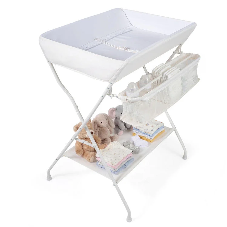 COSTWAY Baby Storage Foldable Diaper Changing Table-Beige