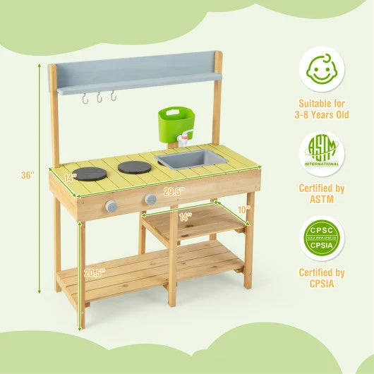 COSTWAY Backyard Pretend Play Toy Kitchen With Stove Top