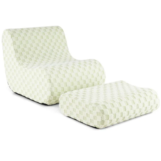 COSTWAY Bean Bag Chair With Ottoman and High Elasticity Sponge-Green