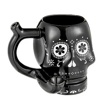 Black Sugar Skull Pipe Mug - Smoke Shop