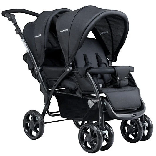 COSTWAY Foldable Lightweight Front Back Seats Double Baby Stroller-Black