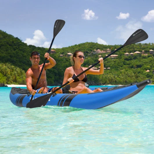 COSTWAY Inflatable 2-Person Kayak Set With Aluminium Oars and Repair Kit-Blue