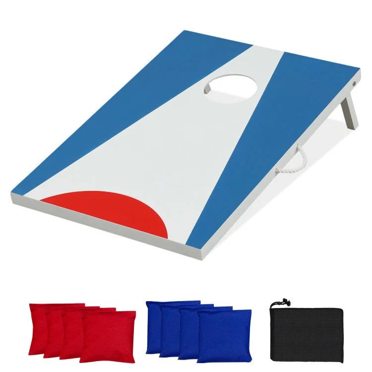 COSTWAY 3 X 2FT Cornhole Board Set Portable Cornhole Board With Foldable Legs and Side Handle-Blue
