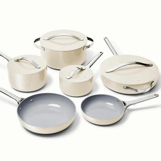 Caraway 16-Piece Cookware & Minis Set + 2 Glass Lids - Cream