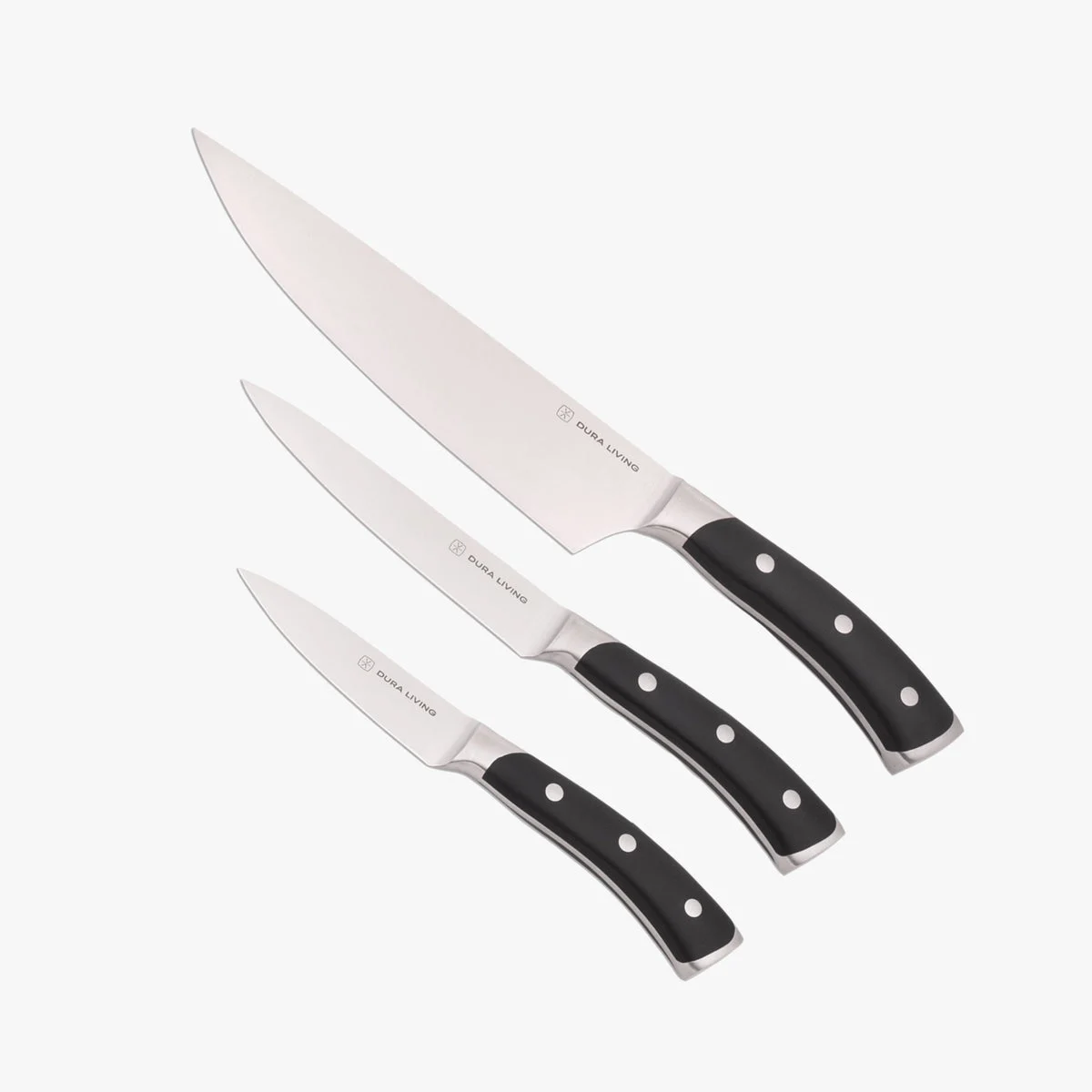 DURA LIVING Elite 3-Piece Kitchen Knife Set, Black
