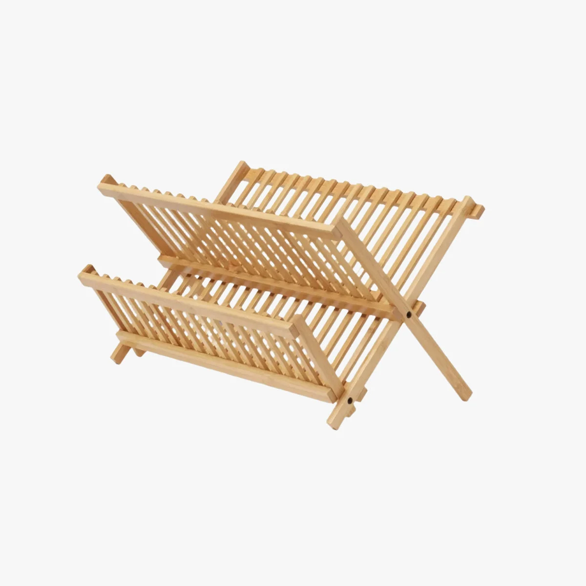 DURA LIVING Bamboo Dish Drying Rack - 2-Tier Foldable Dish Rack for Kitchen Counter