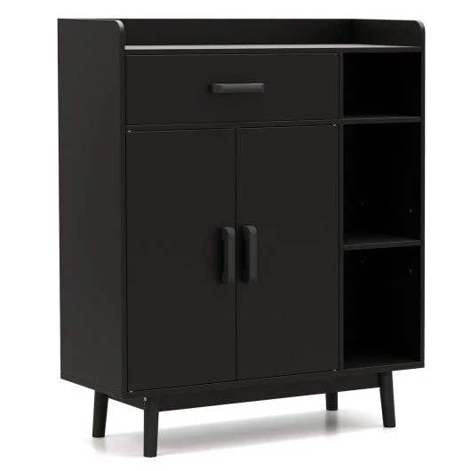 COSTWAY Floor Storage Cabinet Free Standing Cupboard Chest With 1 Drawer-Black
