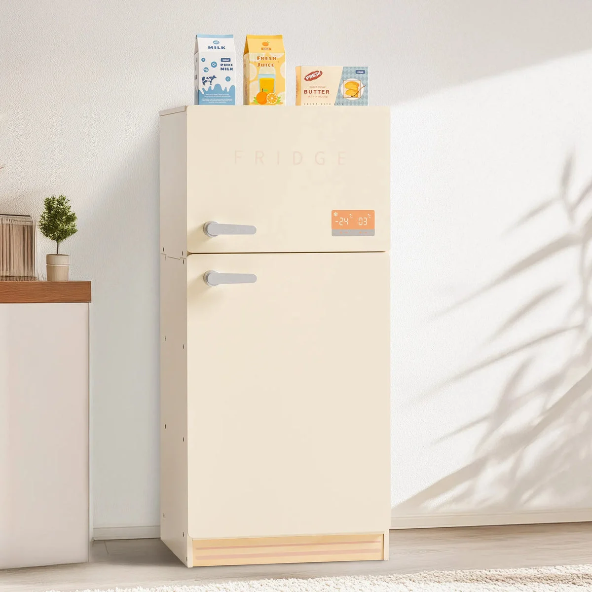 ROBUD Wooden Kids Play Kitchen Fridge - Cream