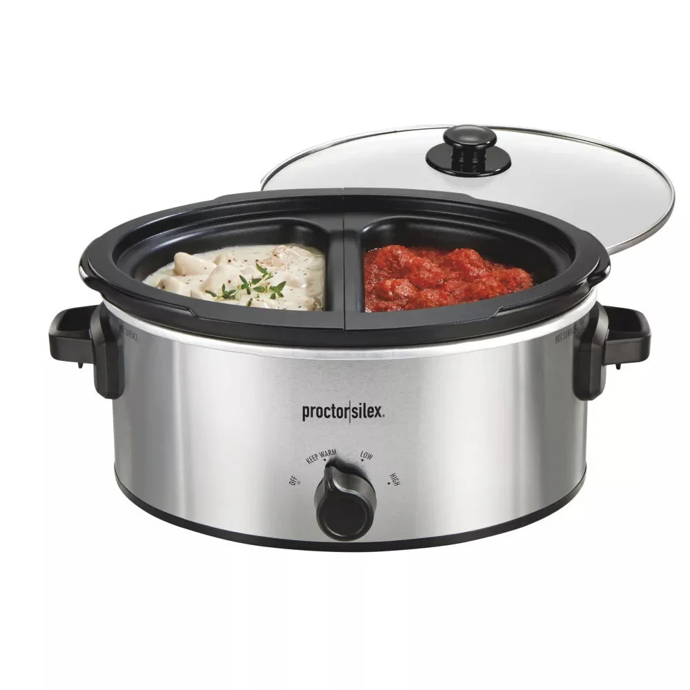 Proctor Silex 6 Qt Double-Dish Slow Cooker - Silver