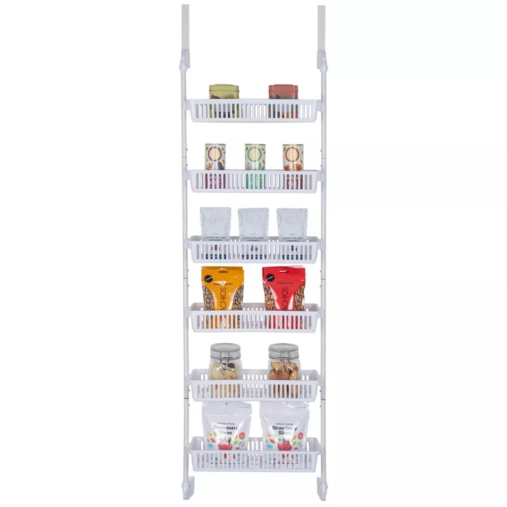 Smart Design Over The Door Pantry Organizer Rack With 6 Baskets - White