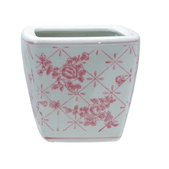 Stoneware Pink Planter w Pattern - Hazel Mazel