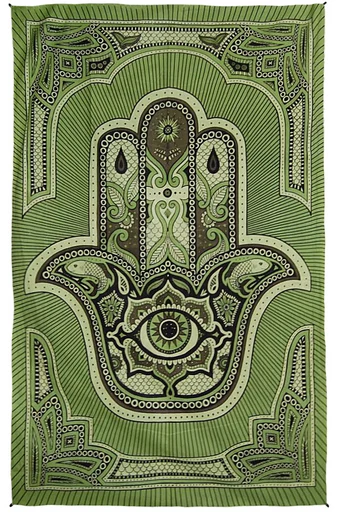 Hamsa Green Hand Art Tapestry (52" x 80") - Incense & Home Decor