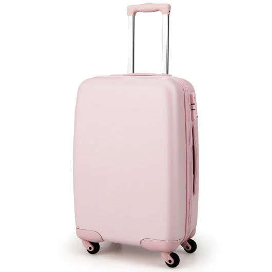 COSTWAY Hardside Luggage With Spinner Wheels With TSA Lock and Height Adjustable Handle-Pink