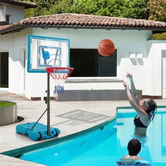 COSTWAY 3.8-4.4 Feet Height Adjustable Pool Basketball Hoop for Kids Teens and Adults-Blue