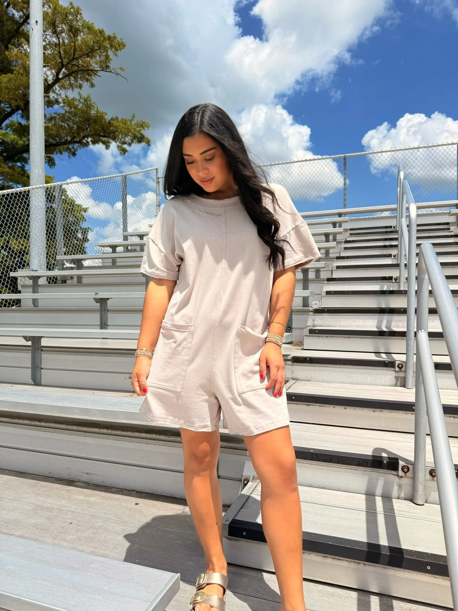 Summer Tee Romper Taupe - Rae Mode