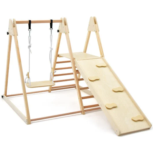 COSTWAY 5-in-1 Indoor Jungle Gym Foldable Climber Playset With Fun Slide and Adjustable Swing