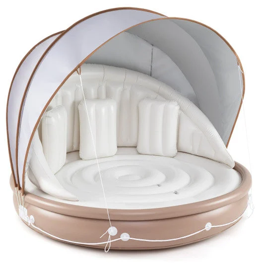 COSTWAY Inflatable Canopy Island Tanning Pool Lounger Float With Retractable Canopy