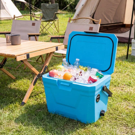 COSTWAY Insulated Portable Cooler Hard Shell Ice Chest With 2 Cup Holders-Blue