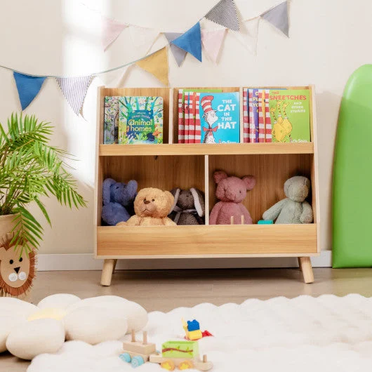 COSTWAY 5-Cube Kids Bookshelf and Toy Organizer With Anti-Tipping Kits-Natural