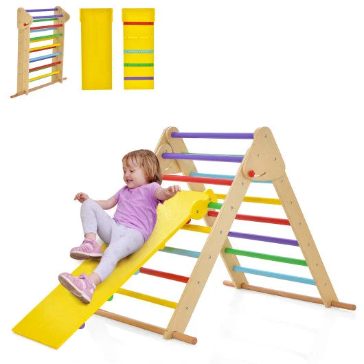 COSTWAY Kids Climbing Triangle Set With Adjustable and Reversible Ramp-Multicolor