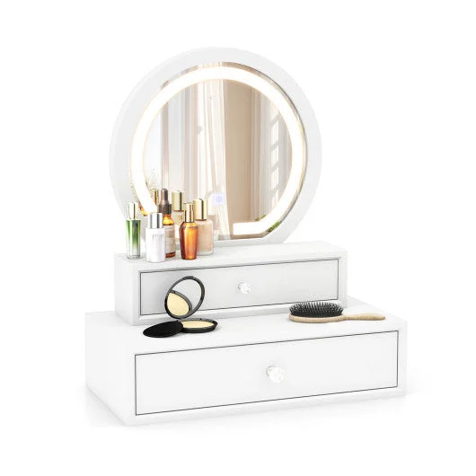 COSTWAY LED Lighted Vanity Mirror for Bedroom Tabletop-White