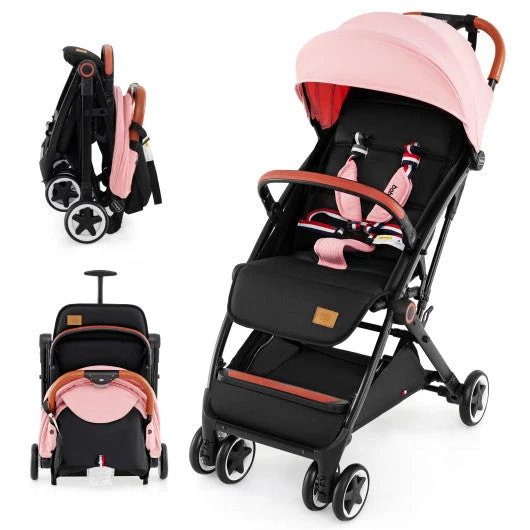 COSTWAY Lightweight Aluminium Frame Baby Stroller With Net-Pink